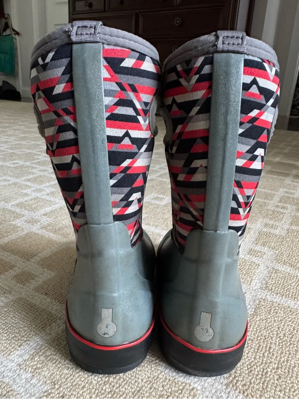 BOGS Classic II Mid Geometric Waterproof Insulated Boots Gray Red Kids 13